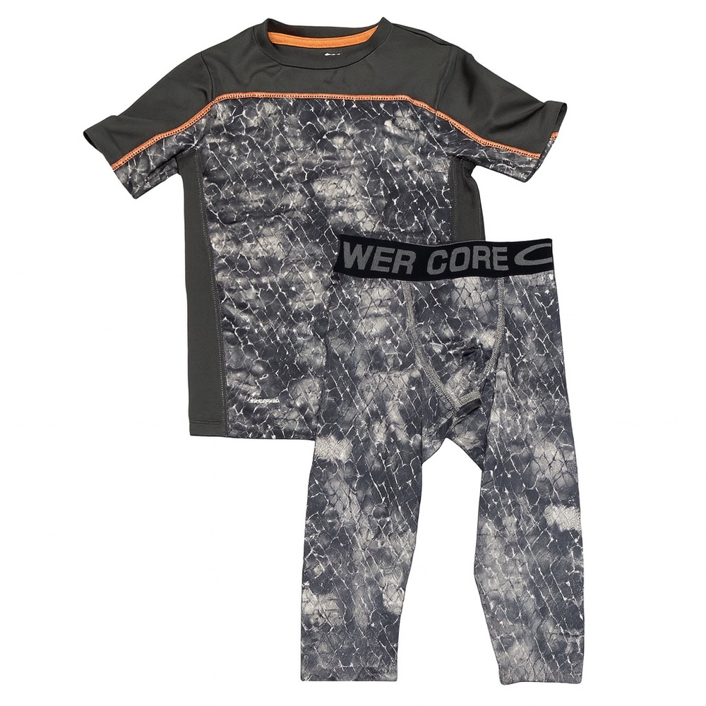 Champion Gray Black Athletic Set Compression Shirt and Leggings Kids S (6-7)